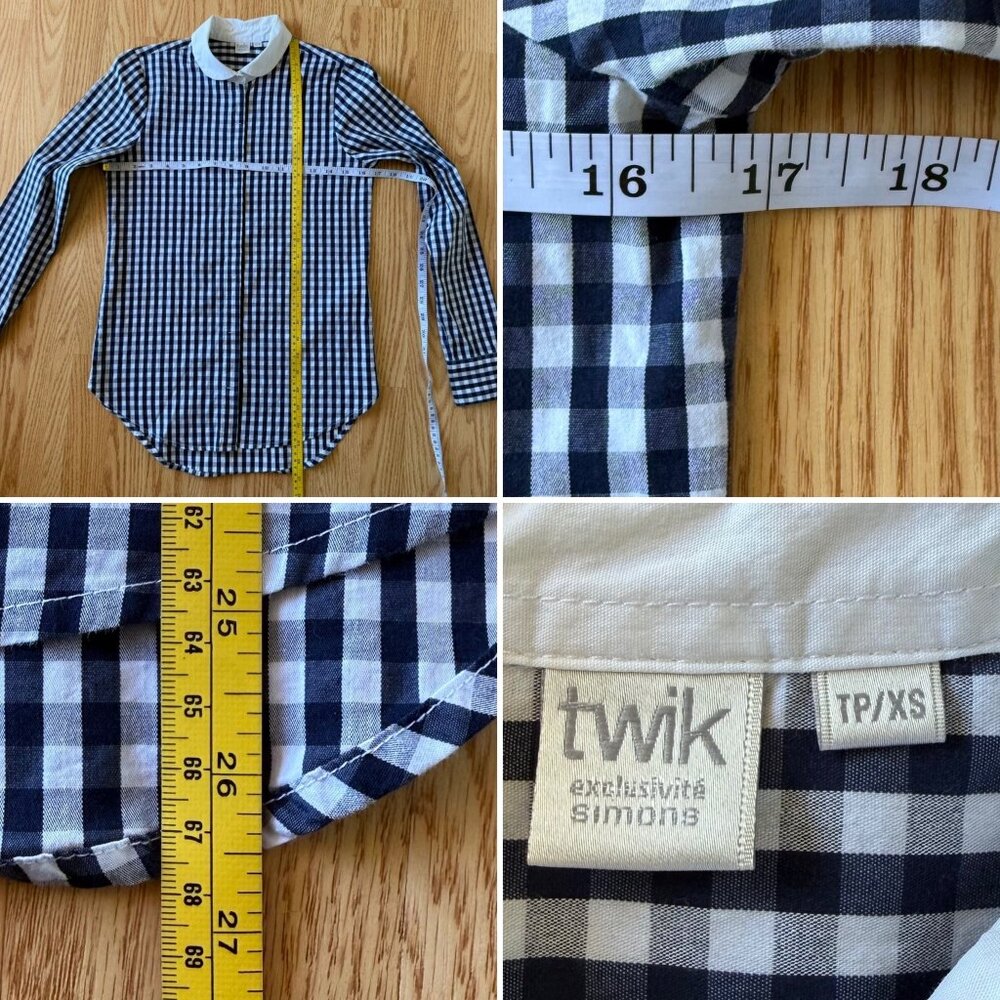 Twik By Simons Top Size Xs Button Down Black Ging… - image 8